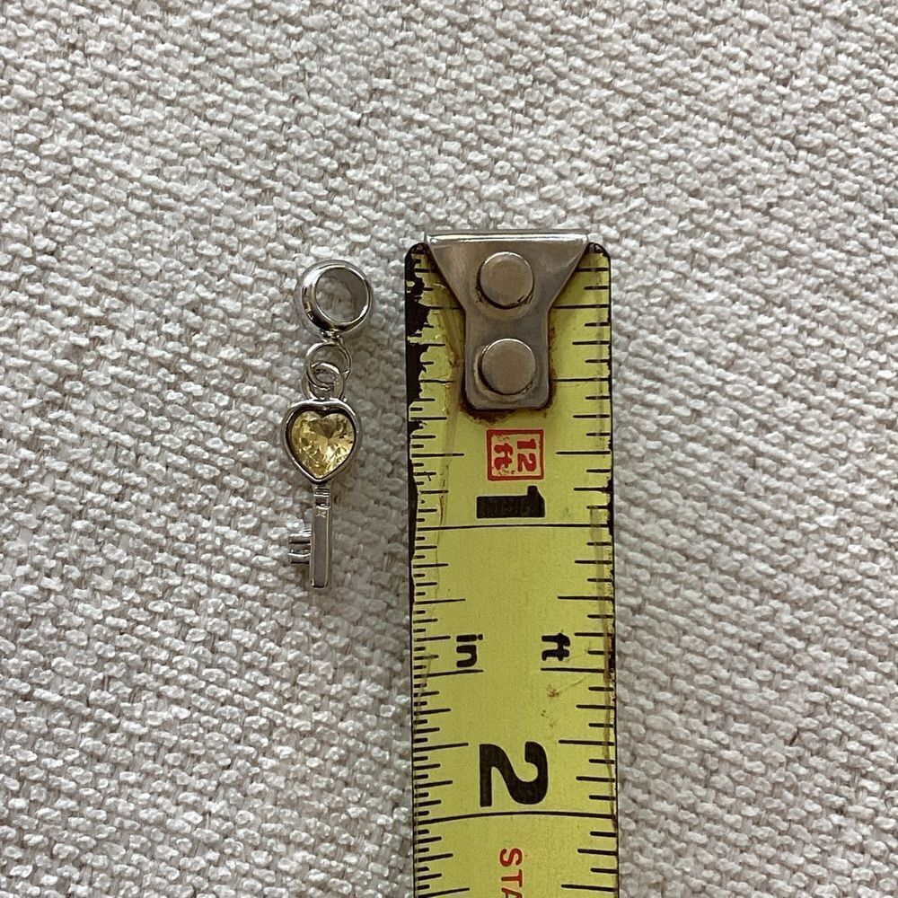 Silver Heart Rhinestone Key Charm - Picture 3 of 3